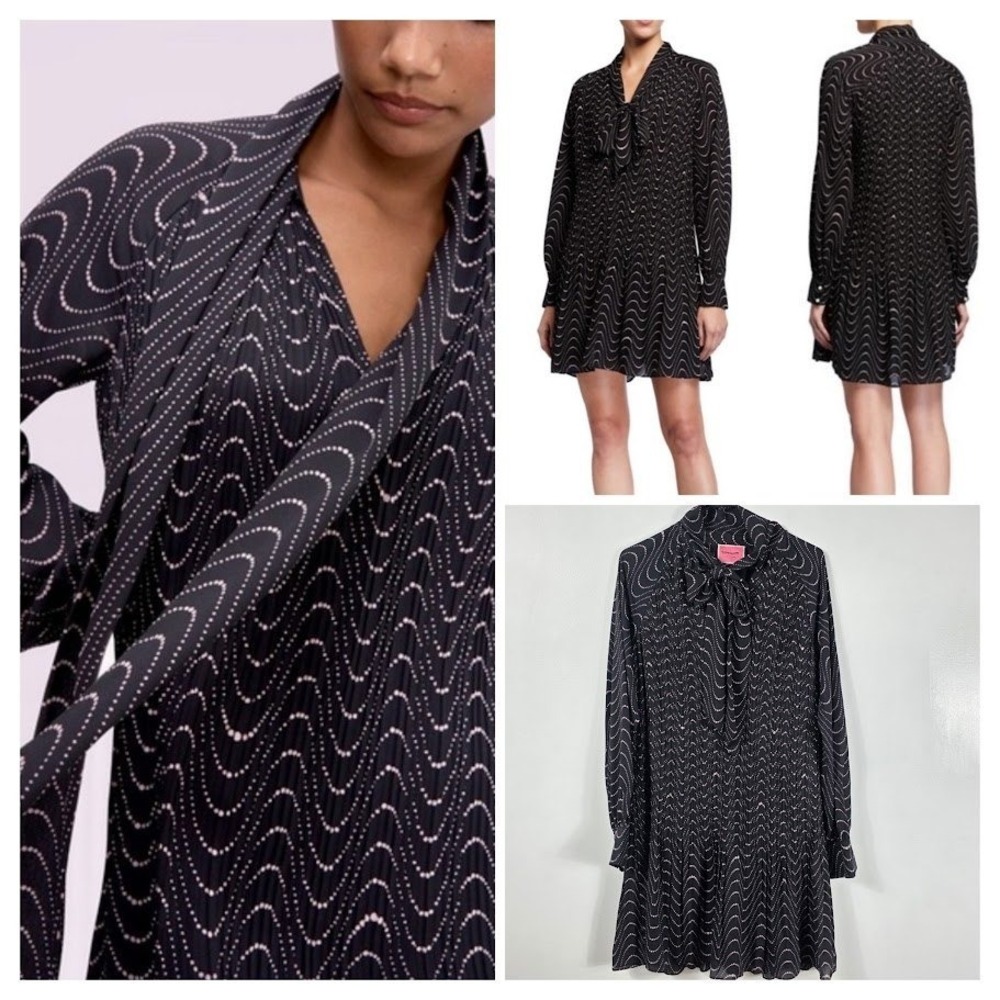 Kate Spade New York Wavy Dot Dress Womens 8 Black Pink Dot Pearl Cuff